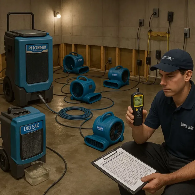 Structural Drying and Dehumidification process in Eucalyptus Hills, CA